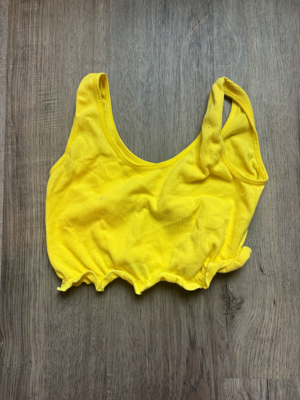 Bright Yellow Ruffle Crop Bra / 80s neon